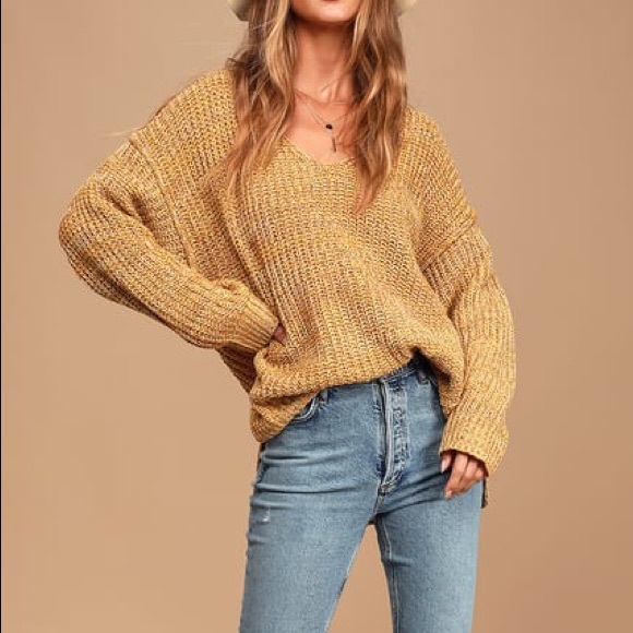 Mustard Yellow V-Neck Knit Confetti Sweater - Picture 2 of 8